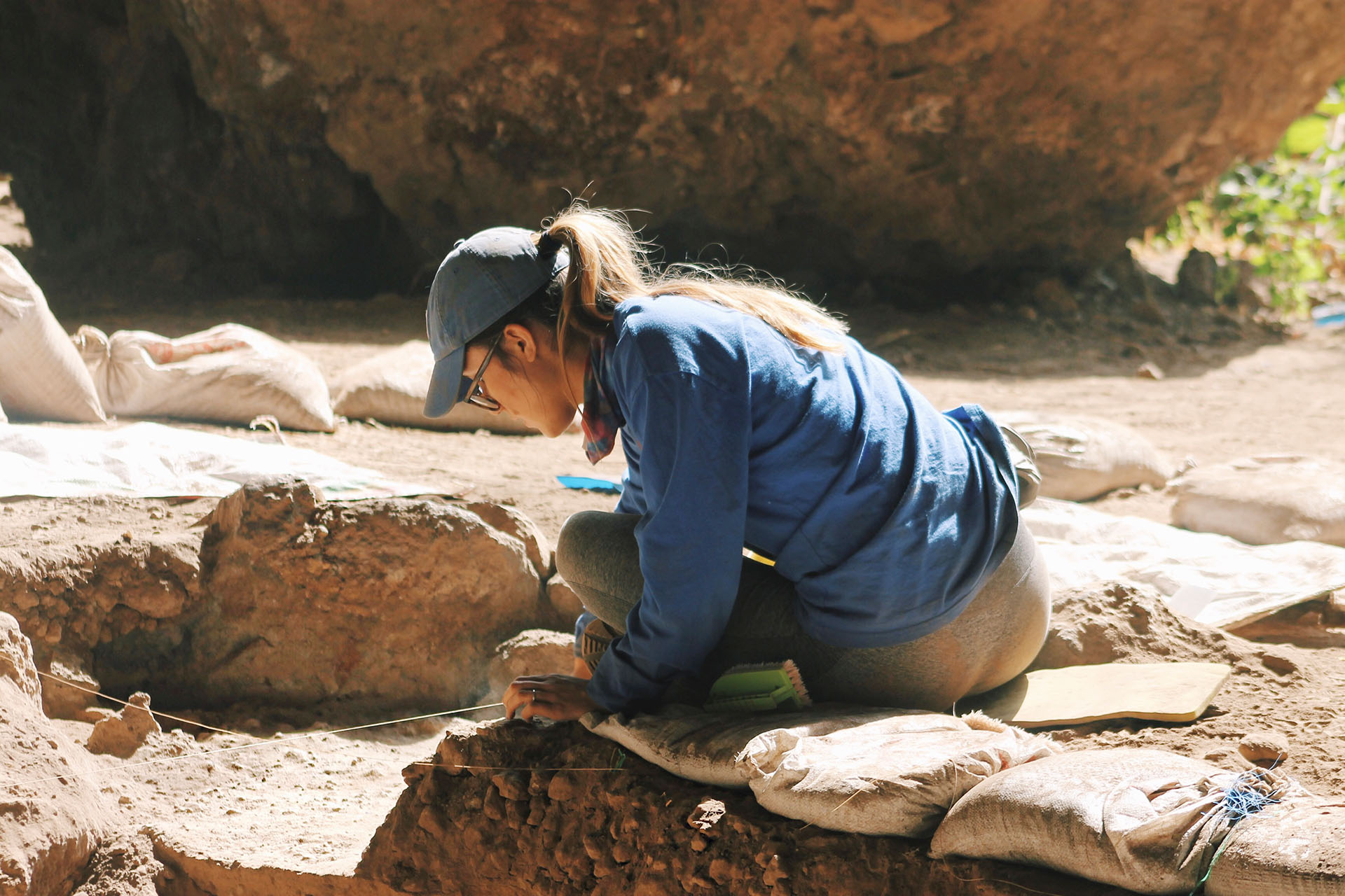 Archaeologist digging for artifacts