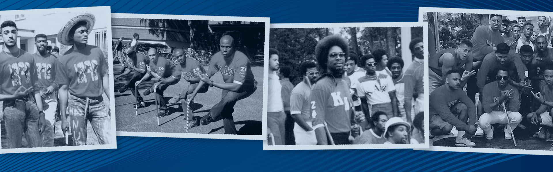 Several black and white photos picturing Fraternity activities over time