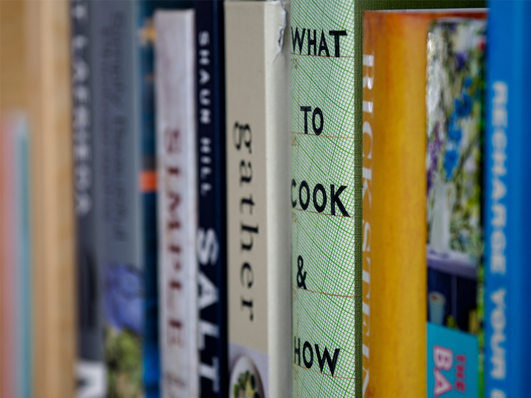 Cooking books on a shelf