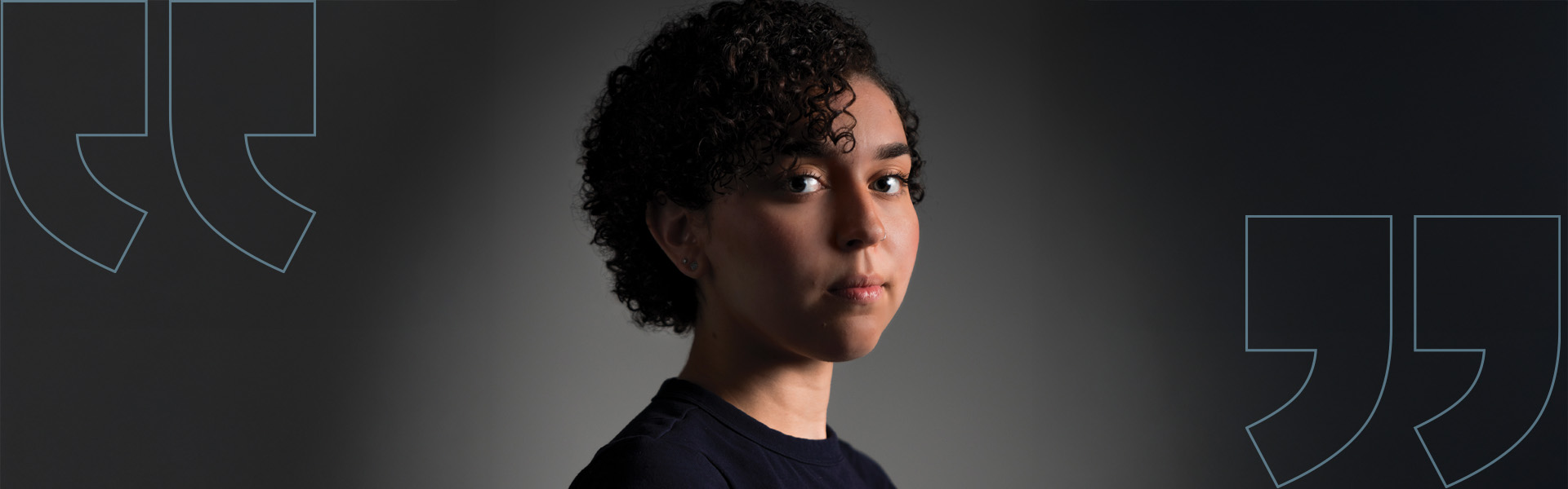 Three black and white portraits on a blue background